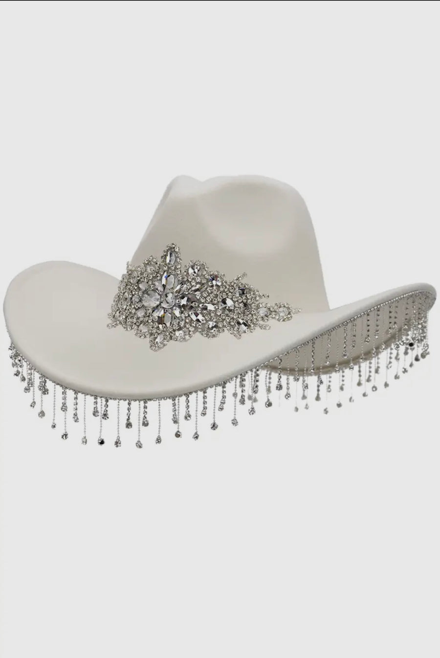 White Rhinestones Fringe Western Hat