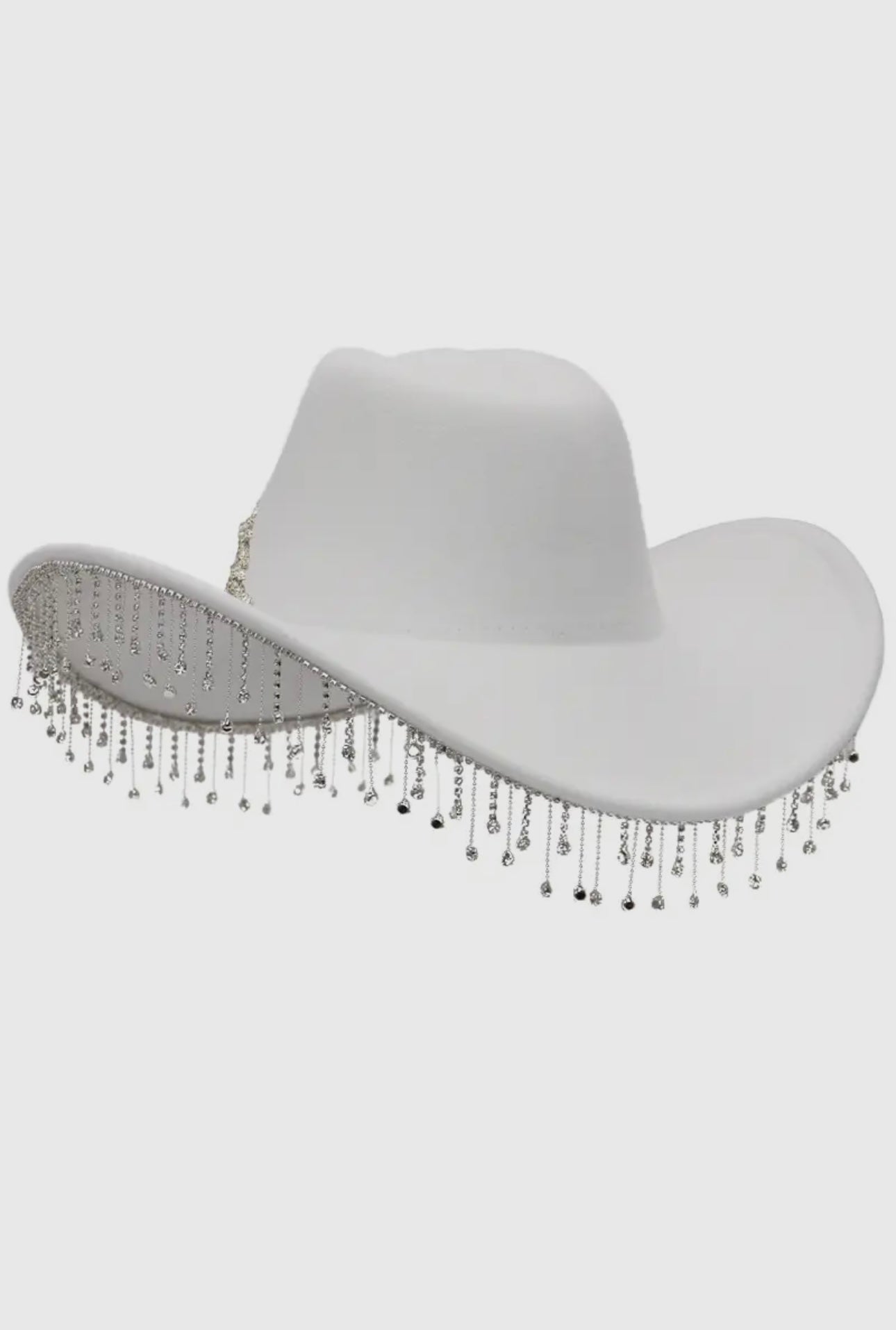 White Rhinestones Fringe Western Hat