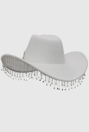 White Rhinestones Fringe Western Hat