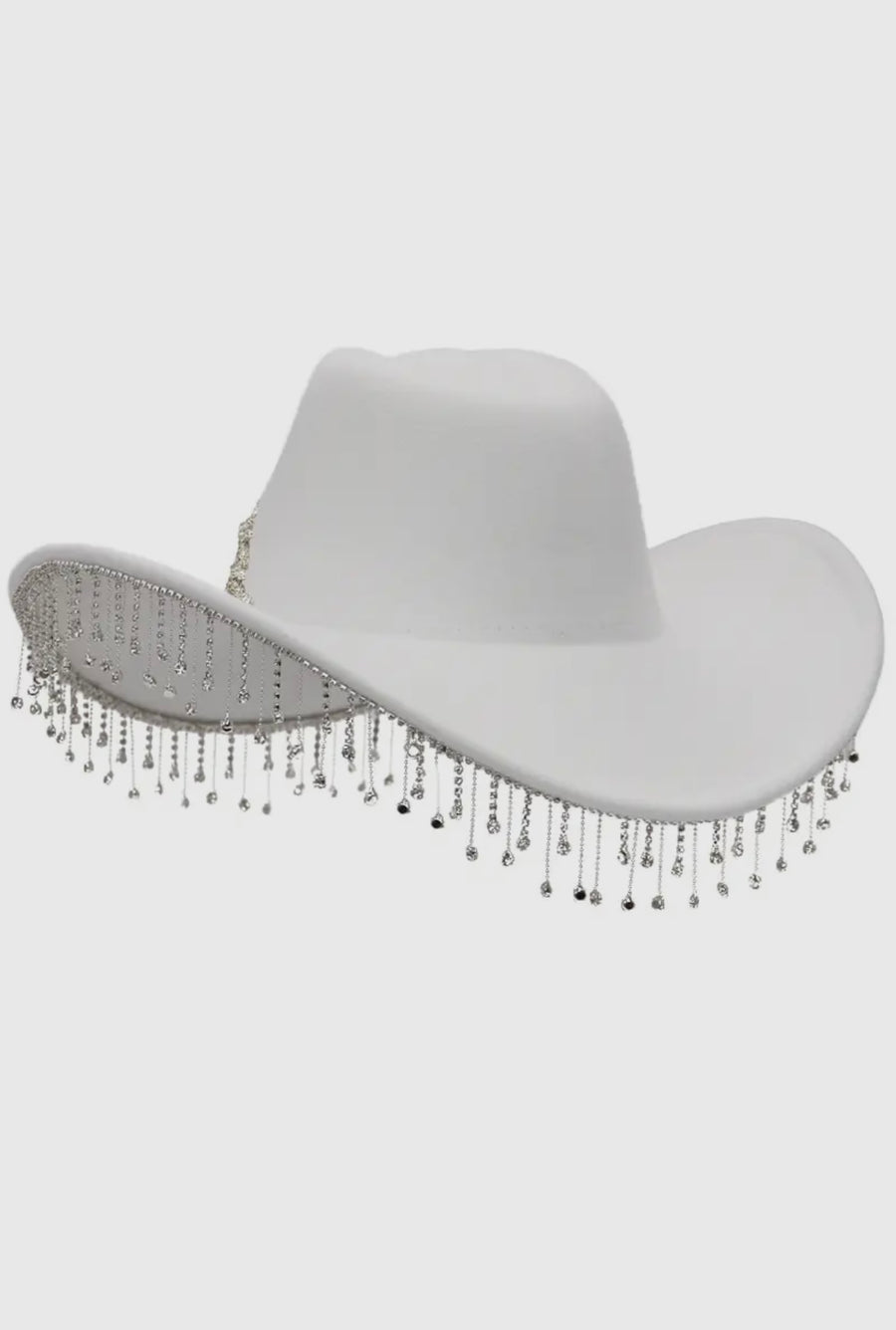 White Rhinestones Fringe Western Hat