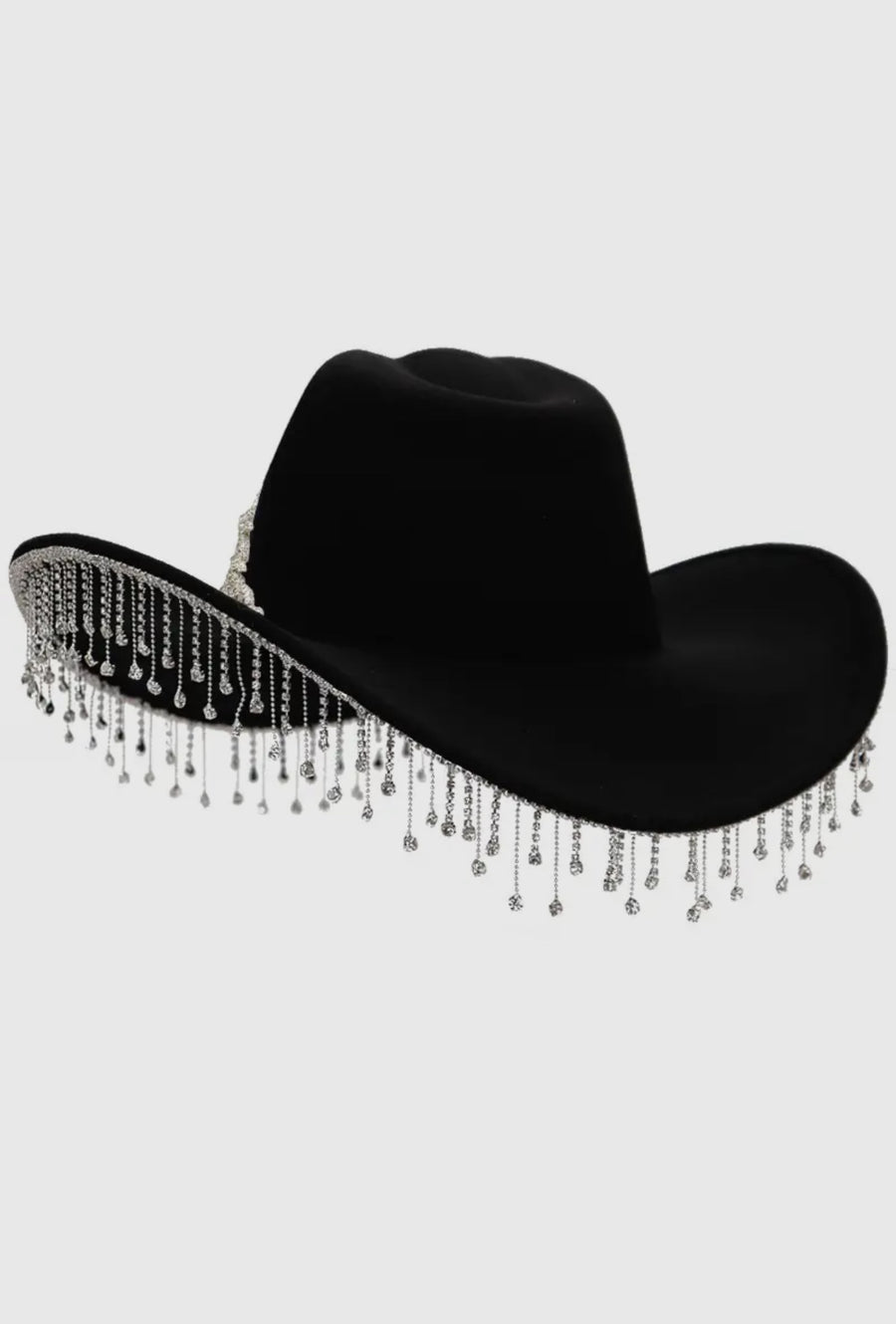 Sombrero estilo western con flecos y diamantes de imitación negros