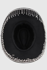 Sombrero estilo western con flecos y diamantes de imitación negros