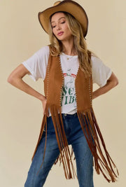 Stud Brown Western Fringe Vest