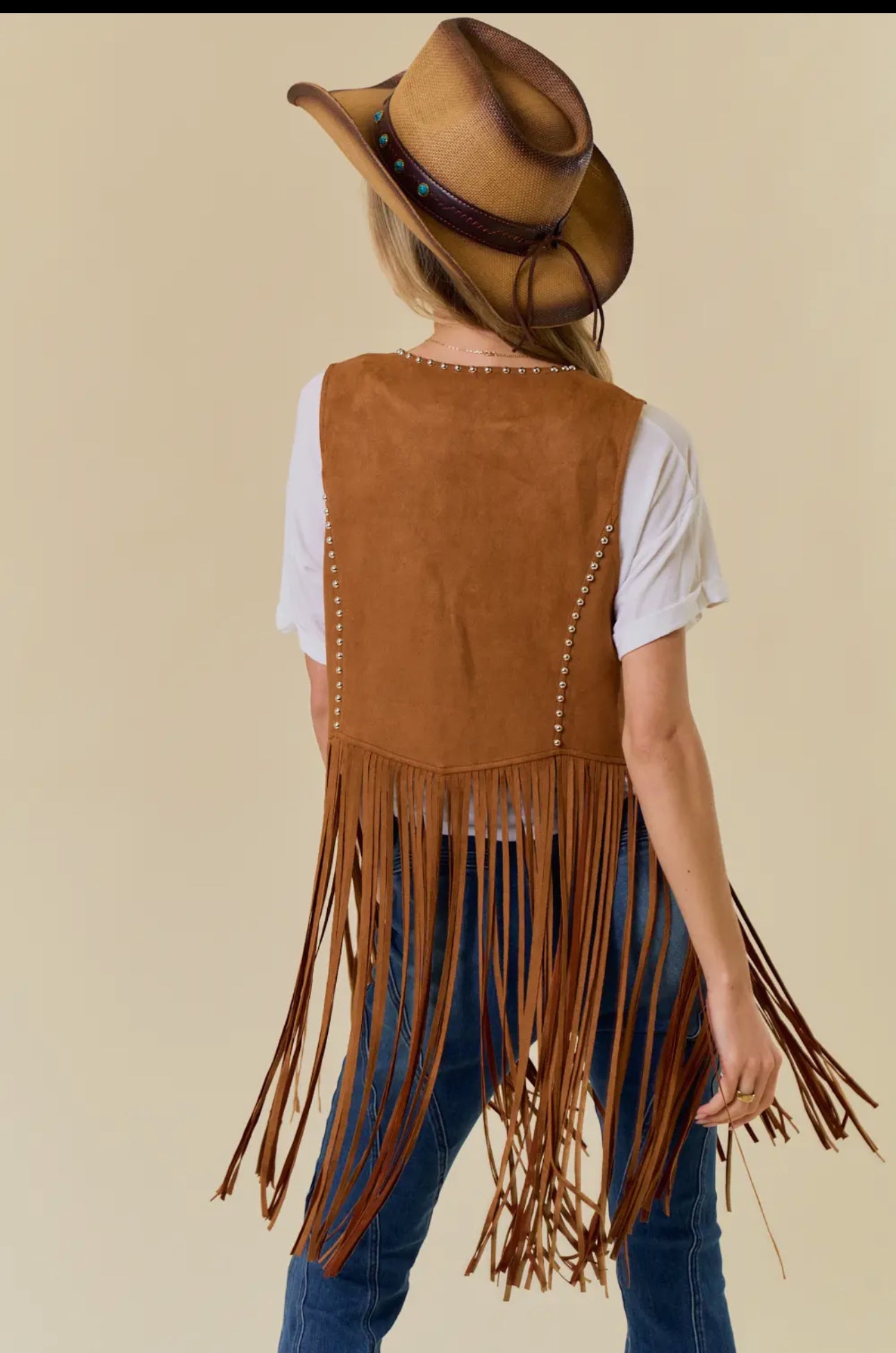 Stud Brown Western Fringe Vest