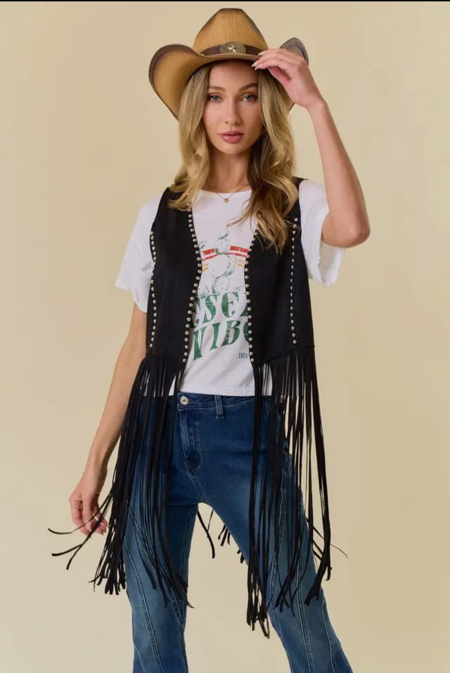 Stud Western Fringe Vest