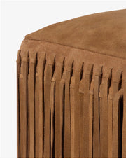 Real Suede Leather Square Fringe Ottoman Pouf