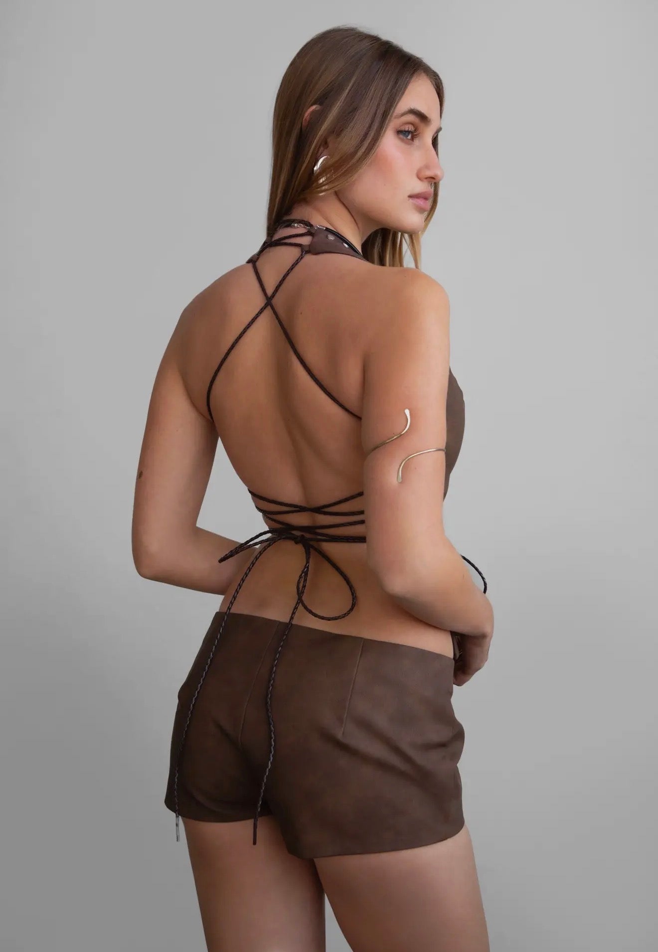 Faux Leather Lace-Up Western Corset Top