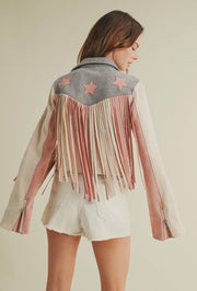 Pastel Colorblock + Star Western Cowgirl Biker Jacket