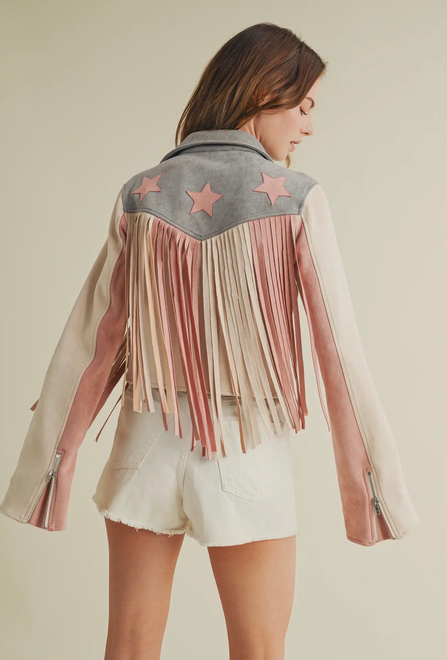 Pastel Colorblock + Star Western Cowgirl Biker Jacket