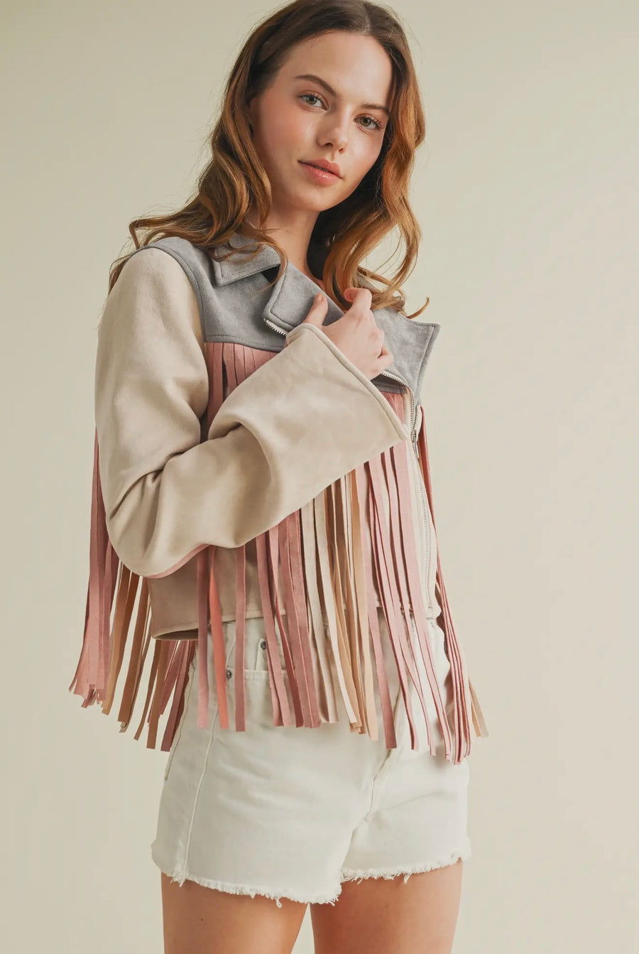 Pastel Colorblock + Star Western Cowgirl Biker Jacket