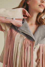 Pastel Colorblock + Star Western Cowgirl Biker Jacket