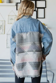 Chambray Aztec Printed Shacket