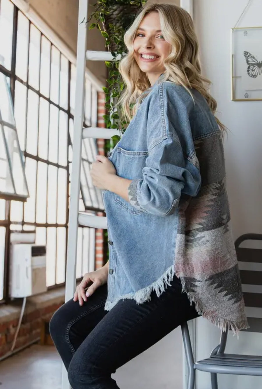 Chambray Aztec Printed Shacket