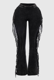 Black Bell Bottom Fringe Leggings