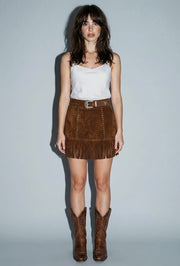 Western Fringe Suede Mini Skirt
