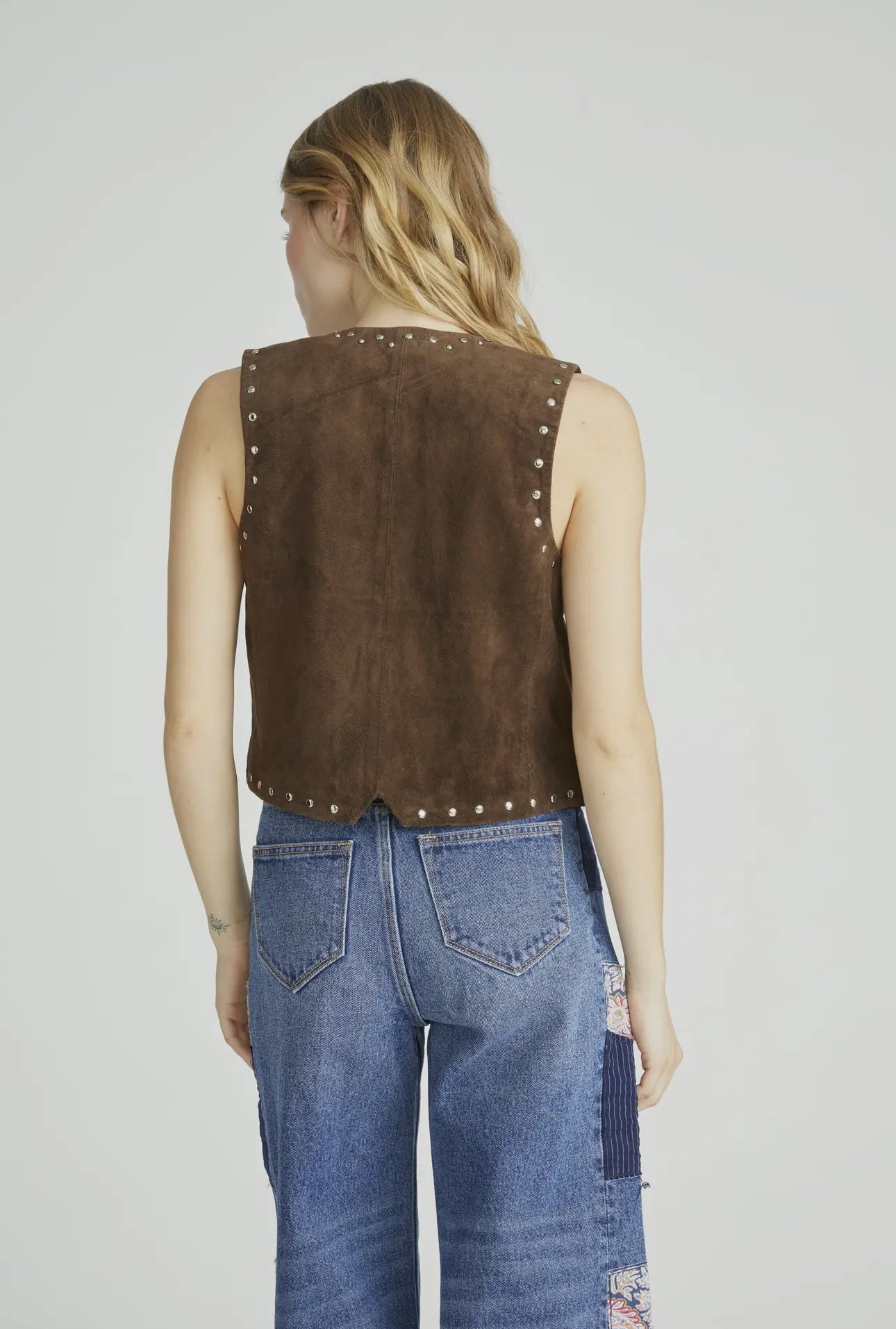 Floral Suede Brown Stud Western Vest