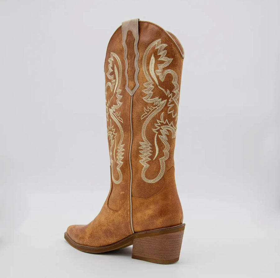 Journey Tan Leather Western Cowboy Boots