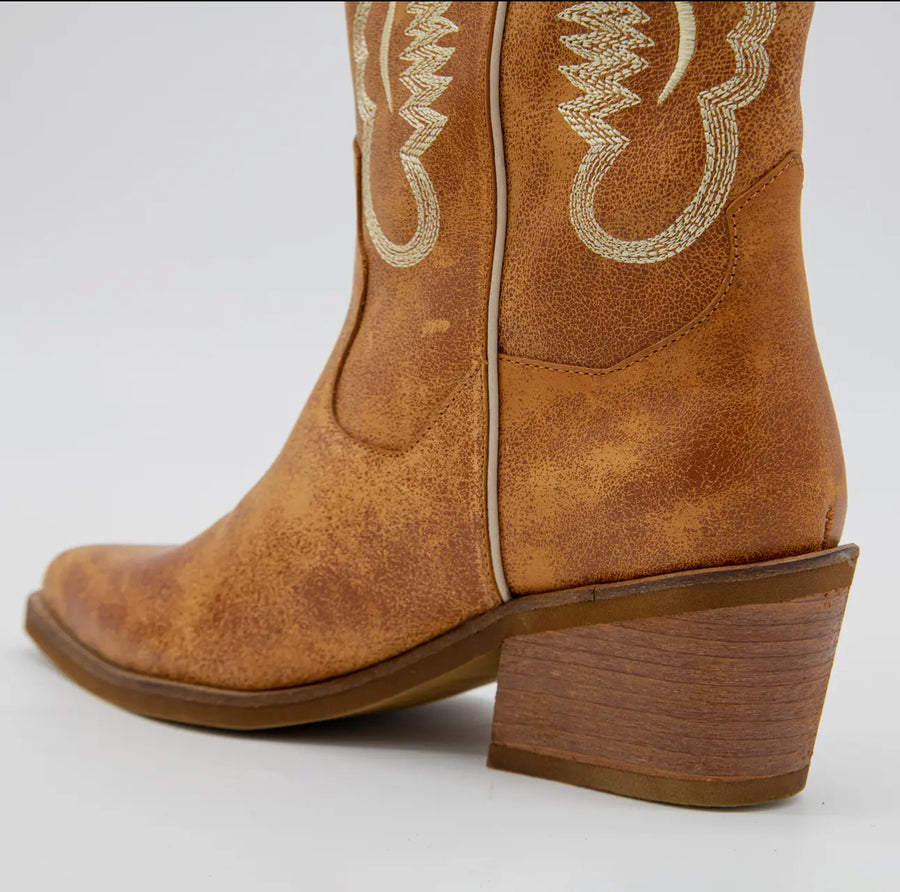 Journey Tan Leather Western Cowboy Boots