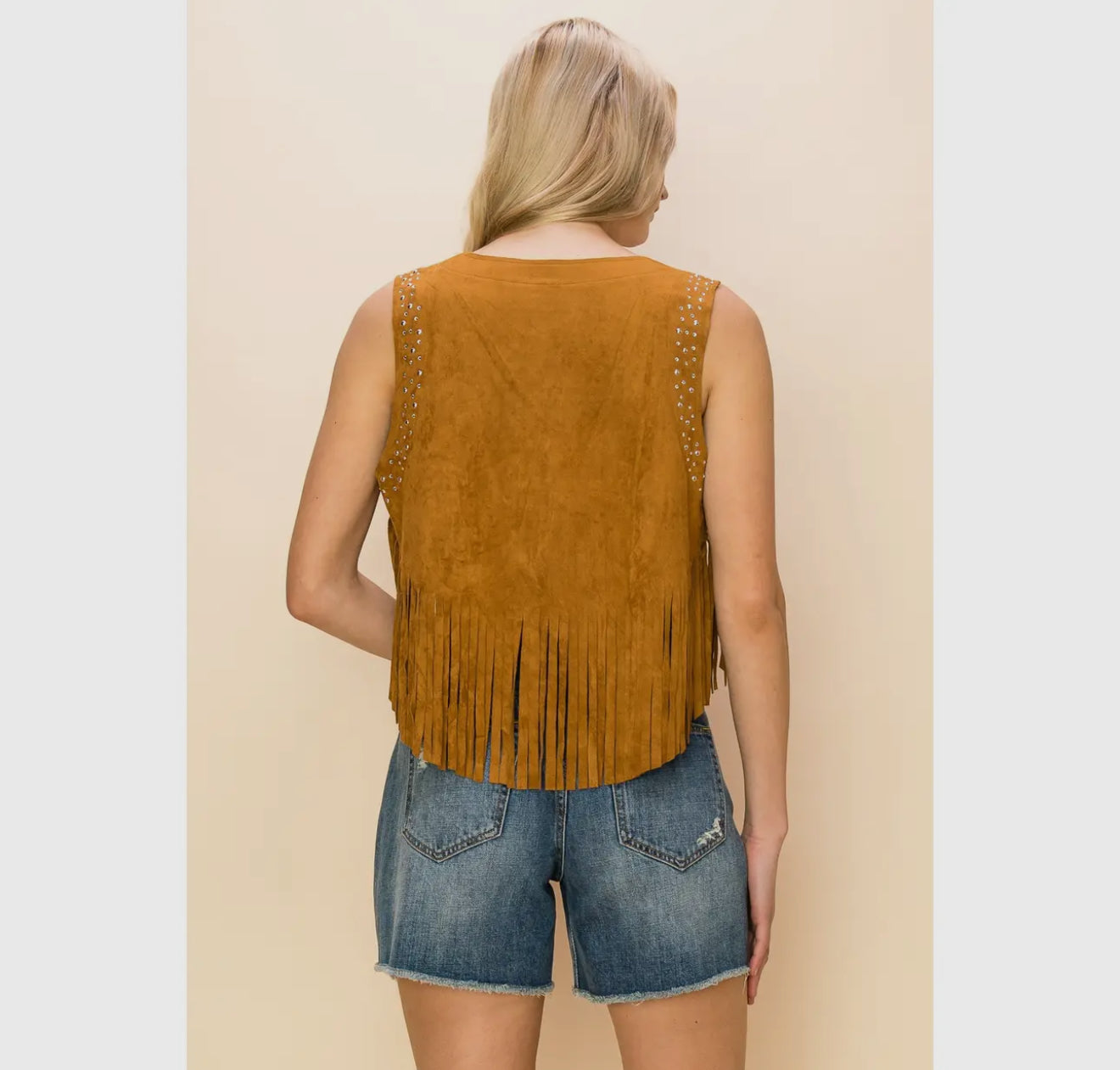 Cropped Brown Western Studded Fringe Vest