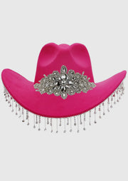 Pink Rhinestones Fringe Western Hat