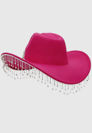 Pink Rhinestones Fringe Western Hat