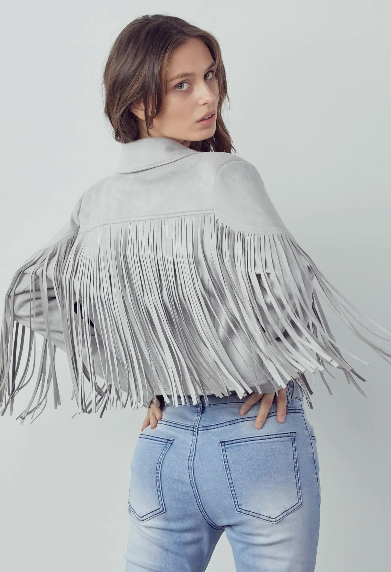 Sky Grey  Fringe Jacket