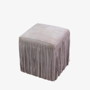Real Suede Leather Square Fringe Ottoman Pouf