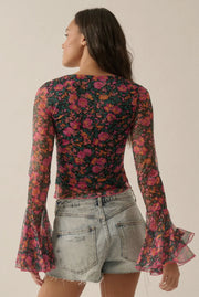 Angeline Floral Printed Bell-Sleeve Blouse