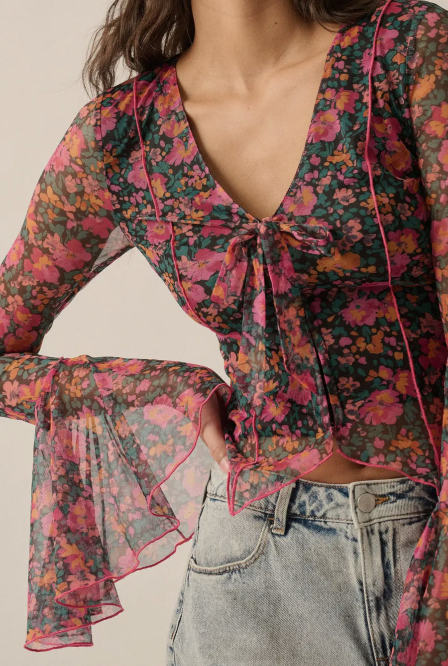 Angeline Floral Printed Bell-Sleeve Blouse