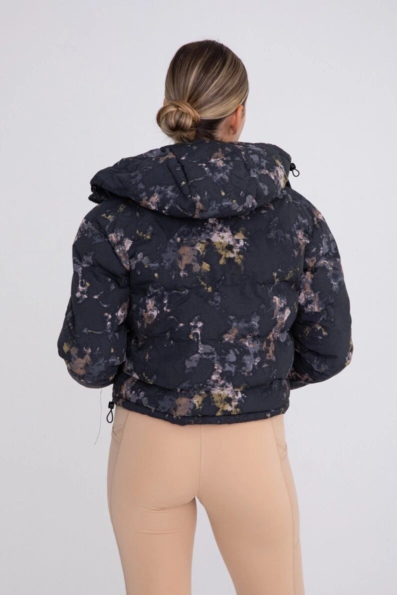 Floral Watercolor Hooded Puffer Jacket