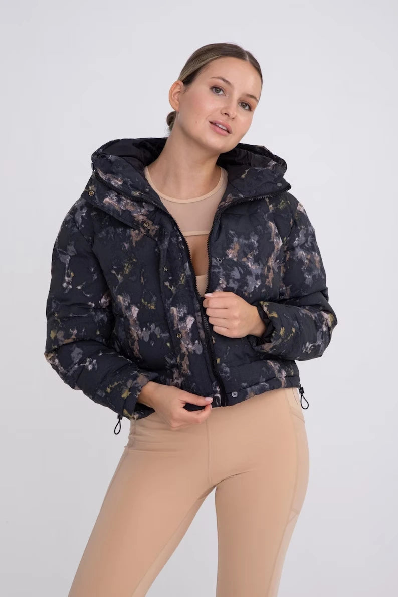 Floral Watercolor Hooded Puffer Jacket