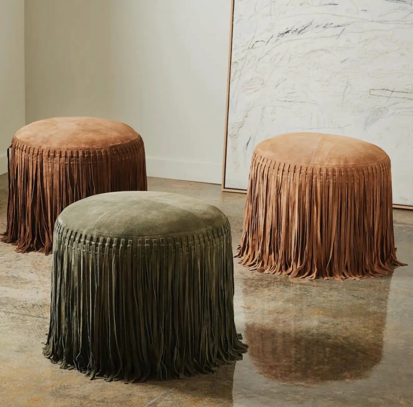 Leather Suede Ottoman Pouf