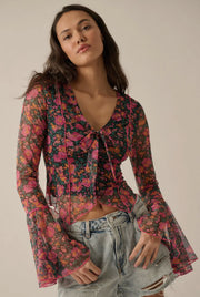 Angeline Floral Printed Bell-Sleeve Blouse