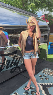 Camel Brown Fringe Western Vest
