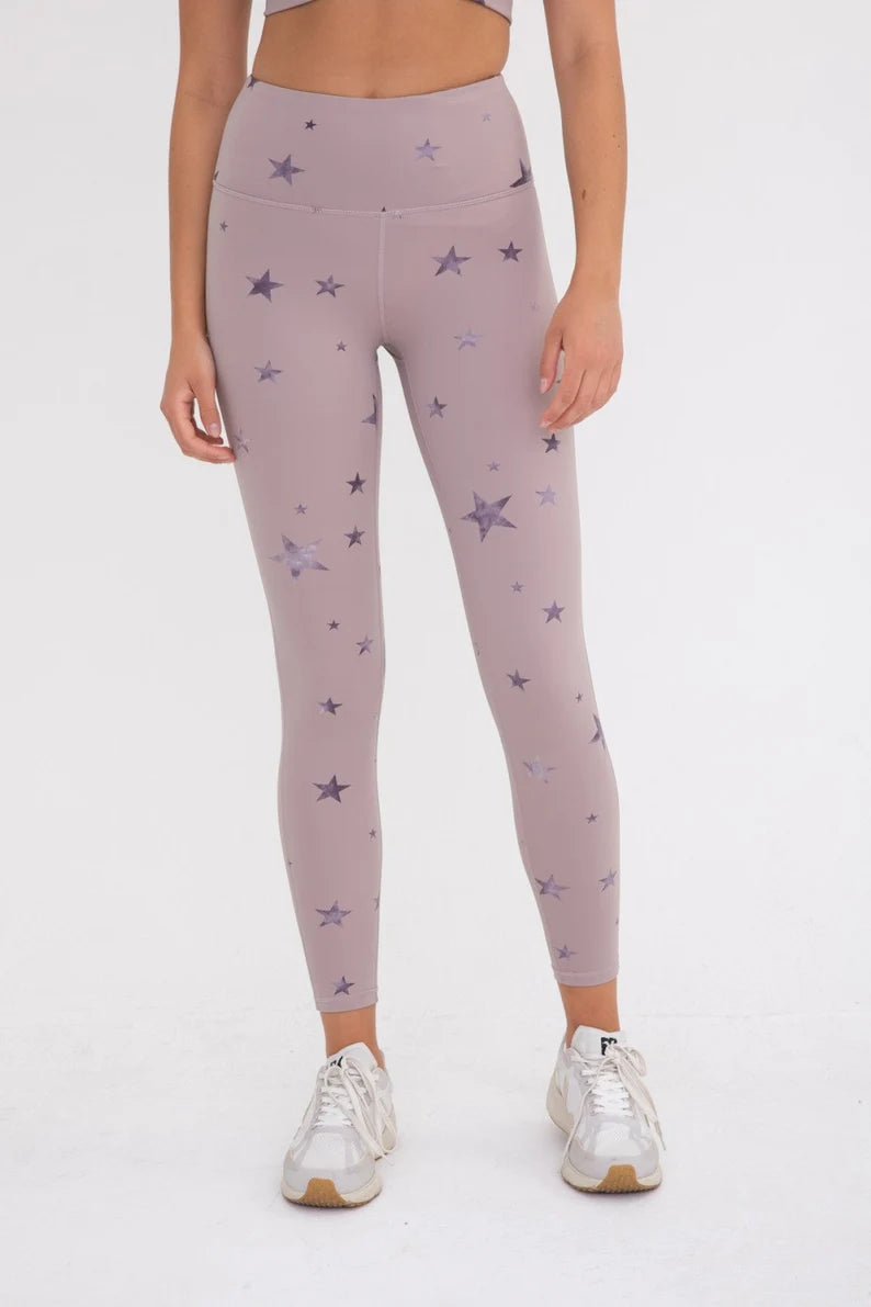 Leggings de yoga de cintura alta con estrellas jaspeadas